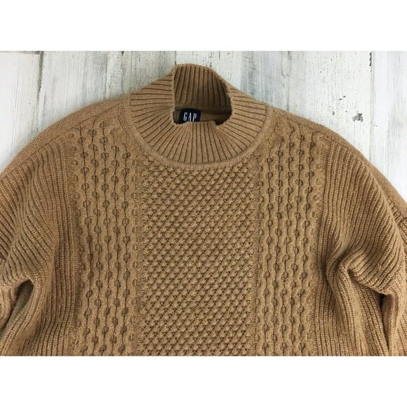 Gap Pullover Sweater Cable Knit Mockneck Wool Blend Neutral Oversized Fit Sz S - Picture 4 of 16